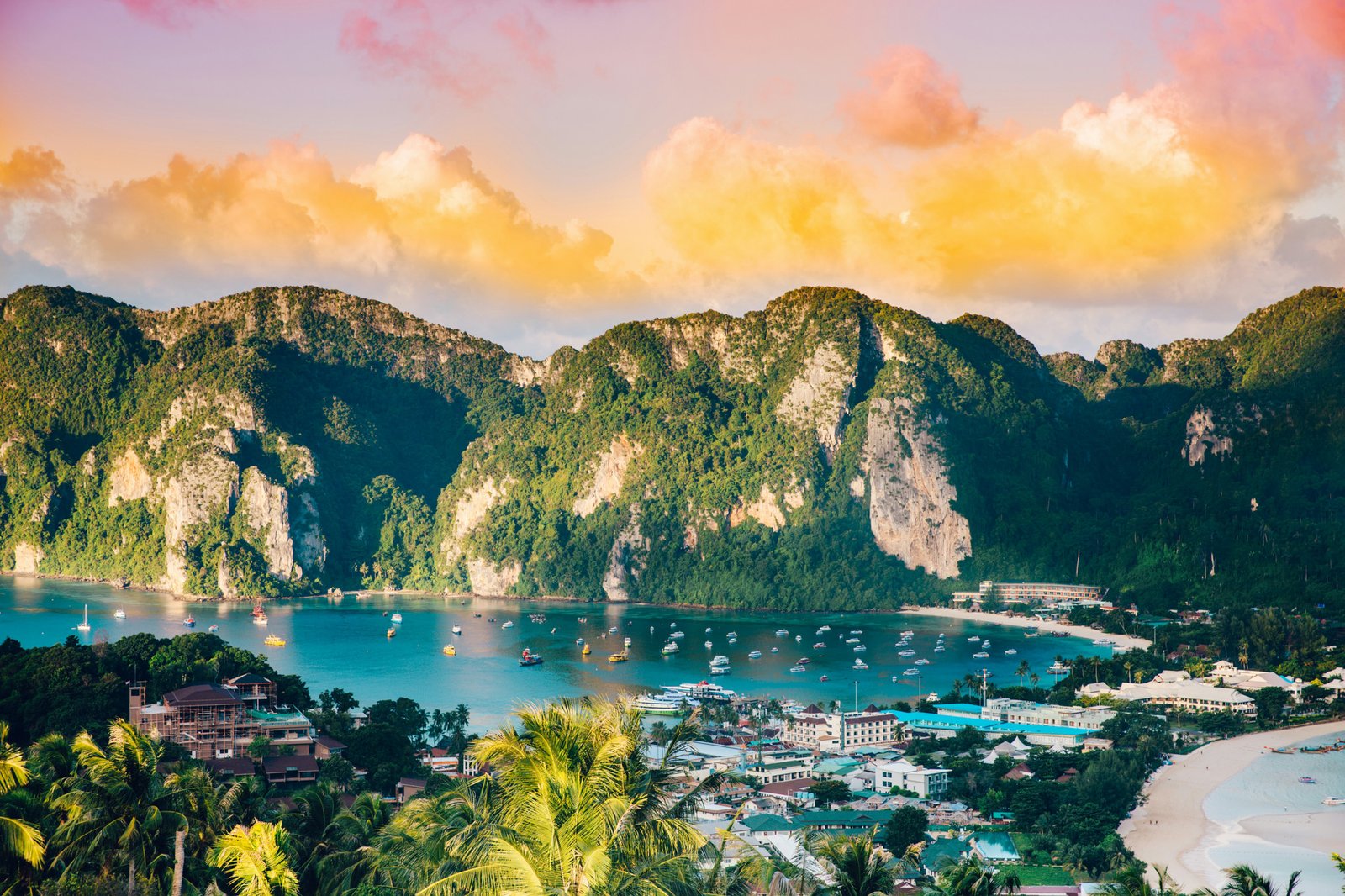 Dramatic limestone cliffs of Ko Phi Phi DonPhi - Phi Islands in Thailand,