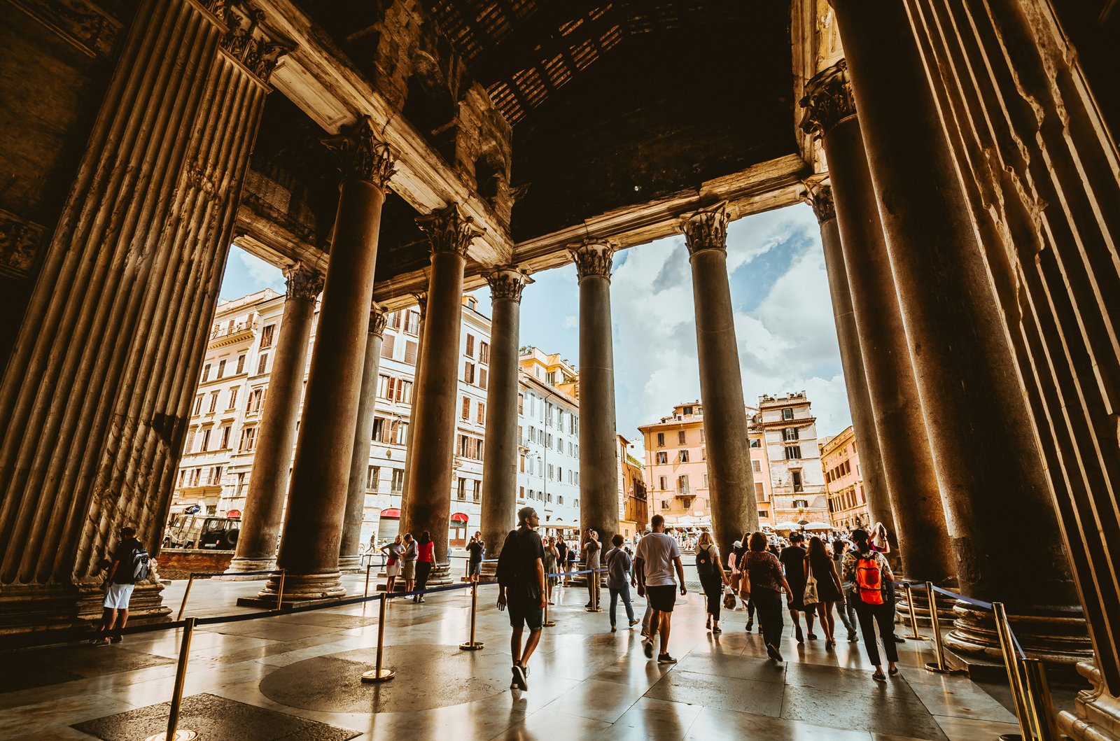 Pantheon in Rome, Italy, viewed from its massive pillared portico