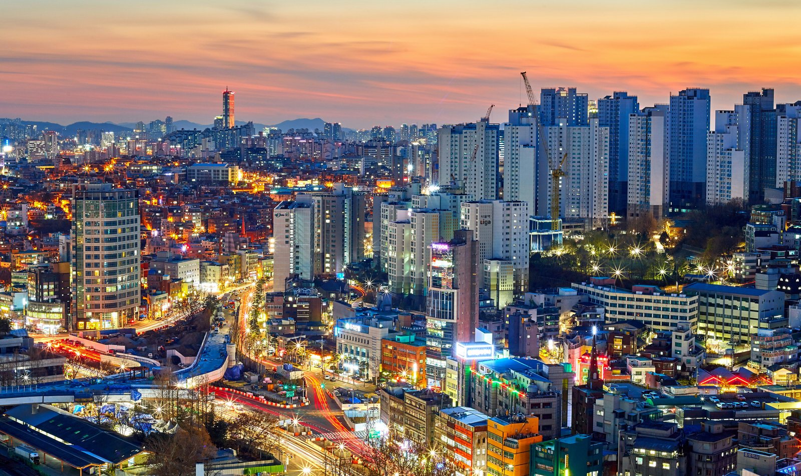 Sunset view overlooks the vibrant city skyline - Seoul, South Korea